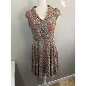 Cutie Bird Print Short Dress Size 6 Button Front Collared